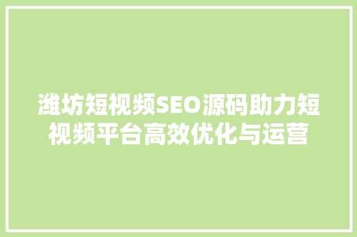 潍坊短视频SEO源码助力短视频平台高效优化与运营