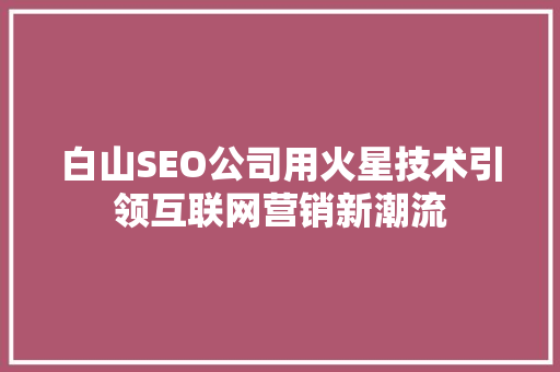 白山SEO公司用火星技术引领互联网营销新潮流