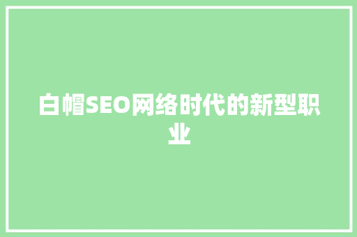 白帽SEO网络时代的新型职业