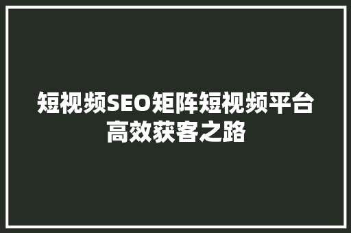 短视频SEO矩阵短视频平台高效获客之路