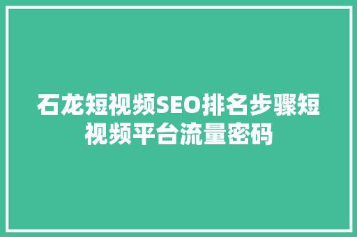 石龙短视频SEO排名步骤短视频平台流量密码