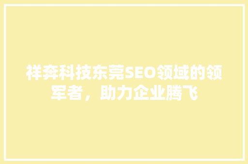祥奔科技东莞SEO领域的领军者，助力企业腾飞