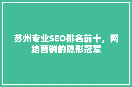 苏州专业SEO排名前十，网络营销的隐形冠军