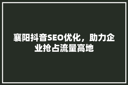 襄阳抖音SEO优化，助力企业抢占流量高地