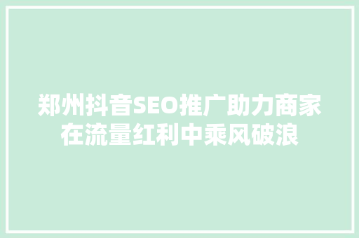 郑州抖音SEO推广助力商家在流量红利中乘风破浪