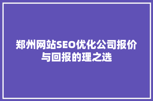 郑州网站SEO优化公司报价与回报的理之选