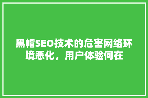 黑帽SEO技术的危害网络环境恶化，用户体验何在