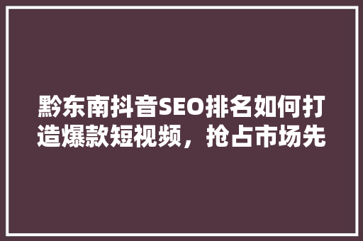 黔东南抖音SEO排名如何打造爆款短视频，抢占市场先机