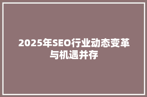 2025年SEO行业动态变革与机遇并存