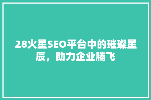 28火星SEO平台中的璀璨星辰，助力企业腾飞