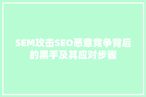SEM攻击SEO恶意竞争背后的黑手及其应对步骤