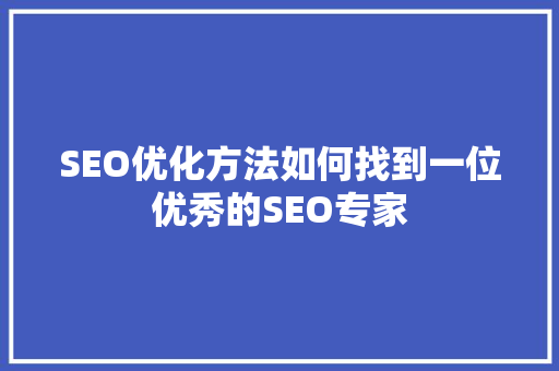 SEO优化方法如何找到一位优秀的SEO专家