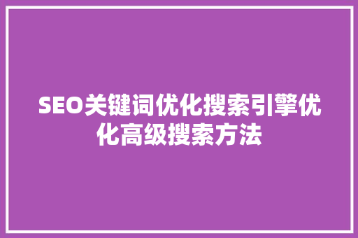 SEO关键词优化搜索引擎优化高级搜索方法
