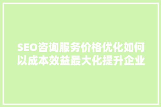 SEO咨询服务价格优化如何以成本效益最大化提升企业在线竞争力