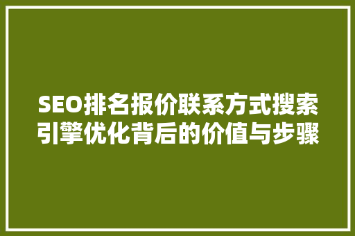 SEO排名报价联系方式搜索引擎优化背后的价值与步骤