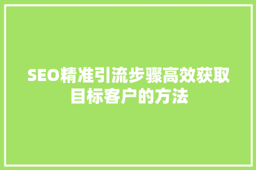 SEO精准引流步骤高效获取目标客户的方法