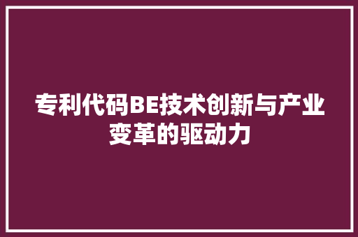 专利代码BE技术创新与产业变革的驱动力