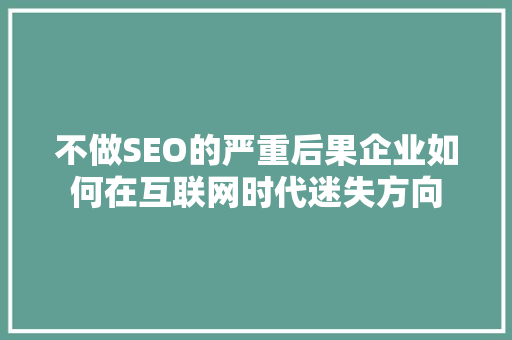 不做SEO的严重后果企业如何在互联网时代迷失方向