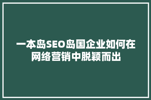 一本岛SEO岛国企业如何在网络营销中脱颖而出