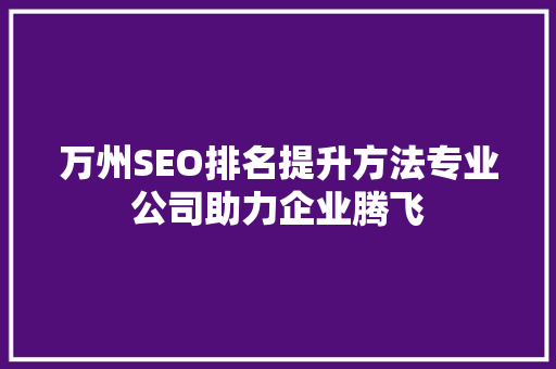 万州SEO排名提升方法专业公司助力企业腾飞