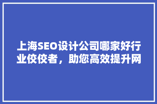 上海SEO设计公司哪家好行业佼佼者，助您高效提升网站排名