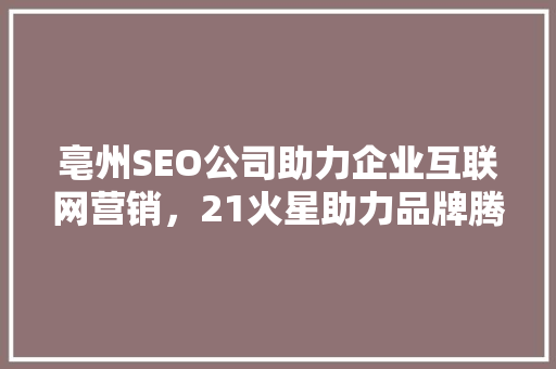 亳州SEO公司助力企业互联网营销，21火星助力品牌腾飞