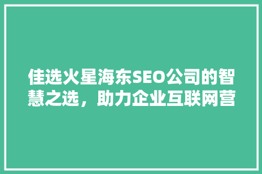 佳选火星海东SEO公司的智慧之选，助力企业互联网营销腾飞