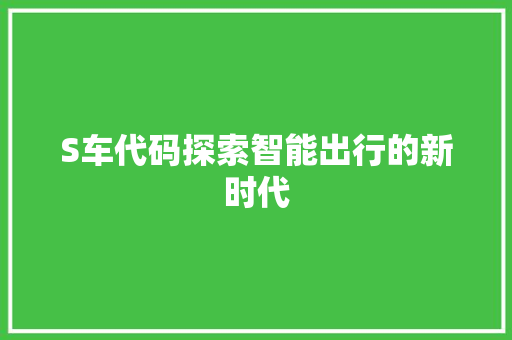 S车代码探索智能出行的新时代