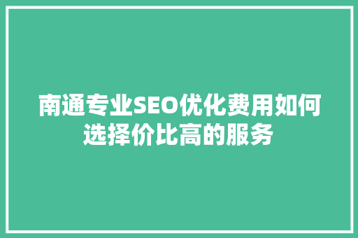 南通专业SEO优化费用如何选择价比高的服务