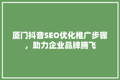 厦门抖音SEO优化推广步骤，助力企业品牌腾飞
