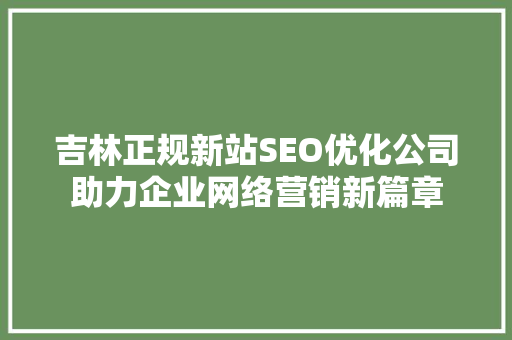 吉林正规新站SEO优化公司助力企业网络营销新篇章