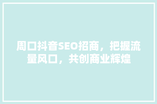周口抖音SEO招商，把握流量风口，共创商业辉煌