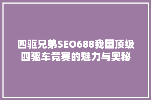 四驱兄弟SEO688我国顶级四驱车竞赛的魅力与奥秘