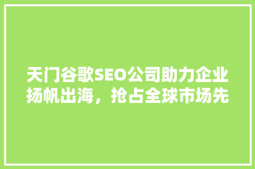 天门谷歌SEO公司助力企业扬帆出海，抢占全球市场先机
