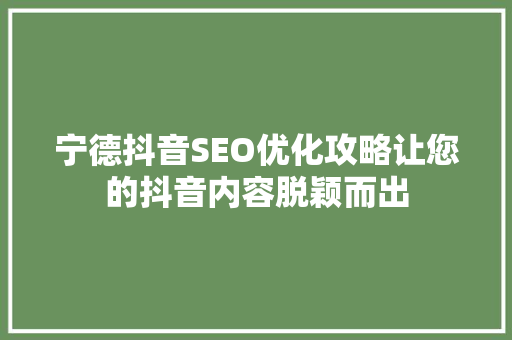 宁德抖音SEO优化攻略让您的抖音内容脱颖而出
