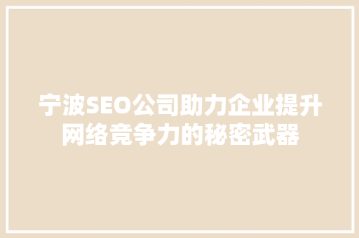 宁波SEO公司助力企业提升网络竞争力的秘密武器