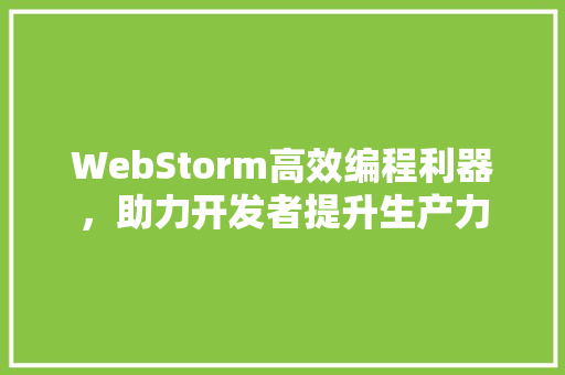 WebStorm高效编程利器，助力开发者提升生产力