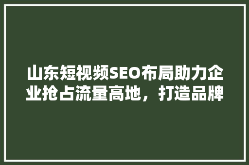 山东短视频SEO布局助力企业抢占流量高地，打造品牌新引擎