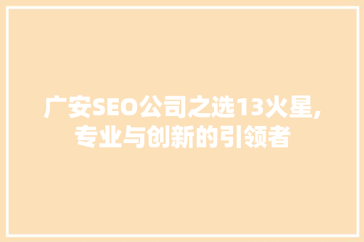 广安SEO公司之选13火星,专业与创新的引领者