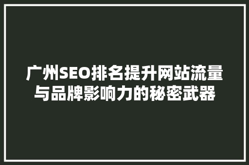 广州SEO排名提升网站流量与品牌影响力的秘密武器
