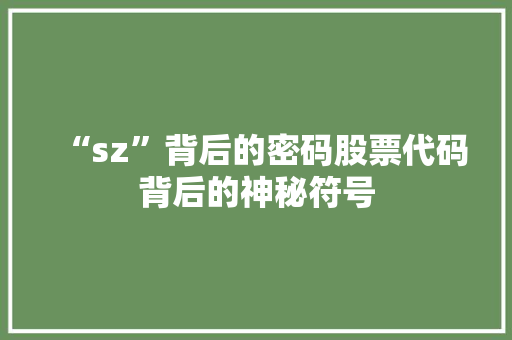 “sz”背后的密码股票代码背后的神秘符号