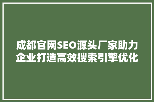 成都官网SEO源头厂家助力企业打造高效搜索引擎优化步骤