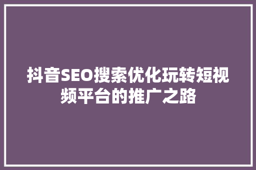 抖音SEO搜索优化玩转短视频平台的推广之路