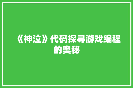 《神泣》代码探寻游戏编程的奥秘
