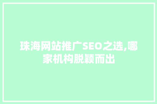 珠海网站推广SEO之选,哪家机构脱颖而出
