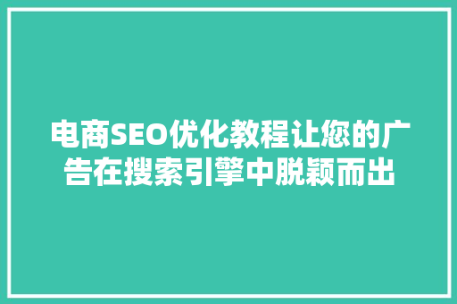 电商SEO优化教程让您的广告在搜索引擎中脱颖而出