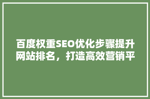百度权重SEO优化步骤提升网站排名，打造高效营销平台