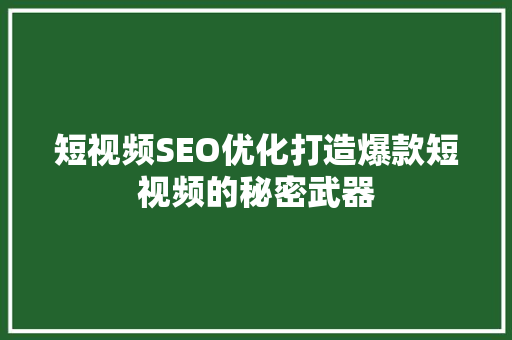 短视频SEO优化打造爆款短视频的秘密武器