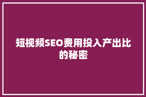 短视频SEO费用投入产出比的秘密