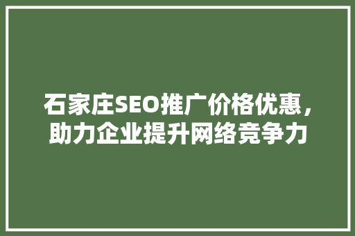 石家庄SEO推广价格优惠，助力企业提升网络竞争力